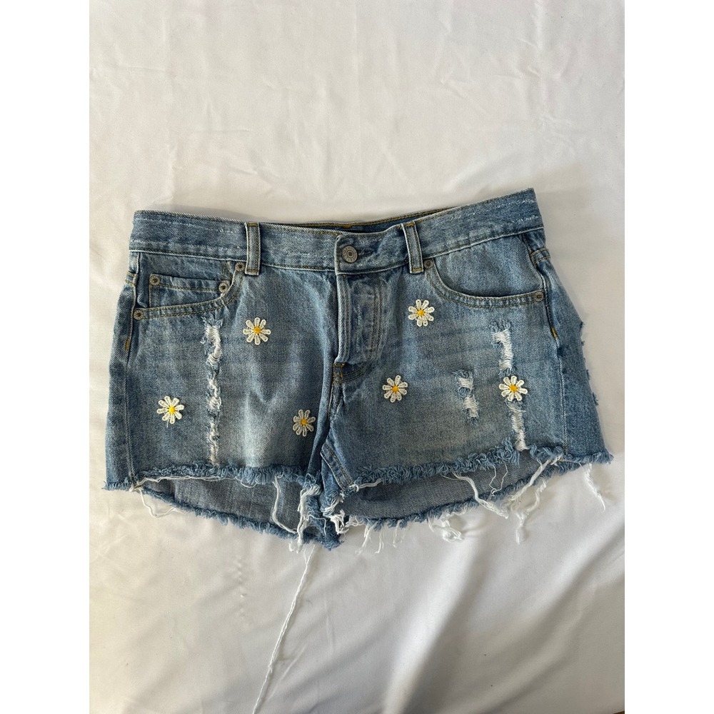 Rails Denim Shorts Distressed Daisy Embroidered Raw‎ Hem Casual Size 26